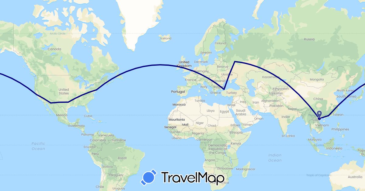 TravelMap itinerary: driving in China, Russia, Turkey, United States, Vietnam (Asia, Europe, North America)